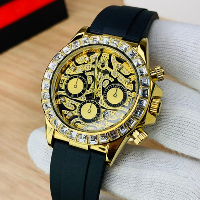 Stone Studded Luxury Watch – Gold Dial
