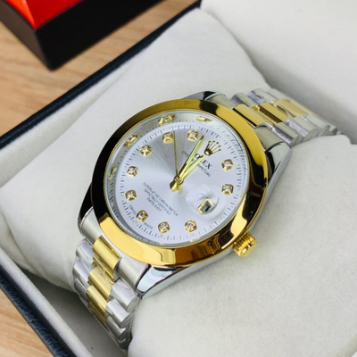 Rolex Luxury Stone Watch with Date – White Dial Edition